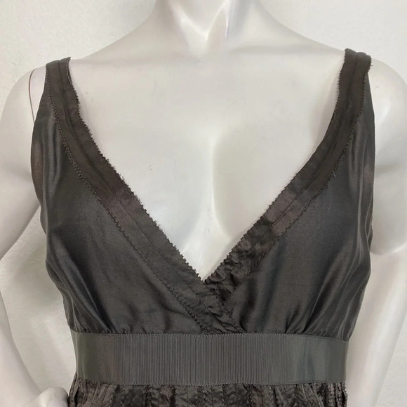 Zara Dark Pewter Deep V-Neck Silk Linen Blend Pleated Academia Midi Dress Size S - Picture 2 of 8